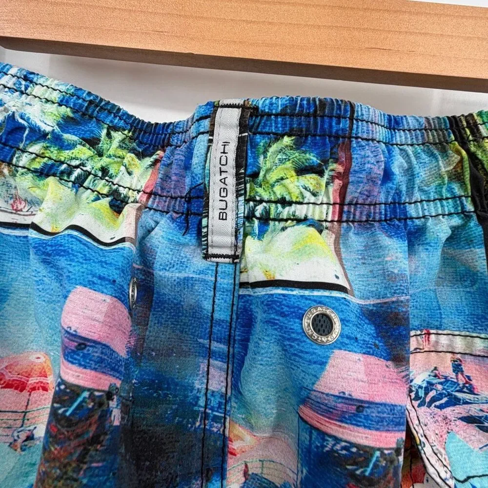 Bugatchi Men’s Swim Trunks Large Tropical Collage Print Quick Dry Board Shorts